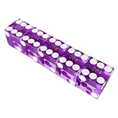 Yuanhe purple 19mm dice close up highlighting razor edge corners