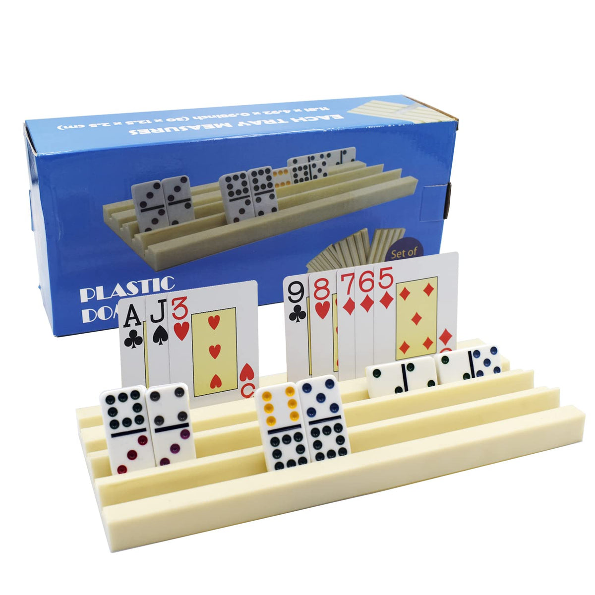 Yuanhe domino-tray-4-pack with vertical slots for easy viewing during play.