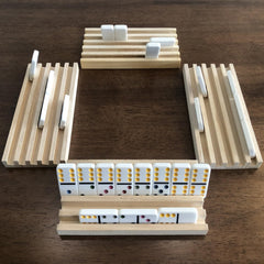 Yuanhe Domino Holder Trays in use during play keep dominoes upright.