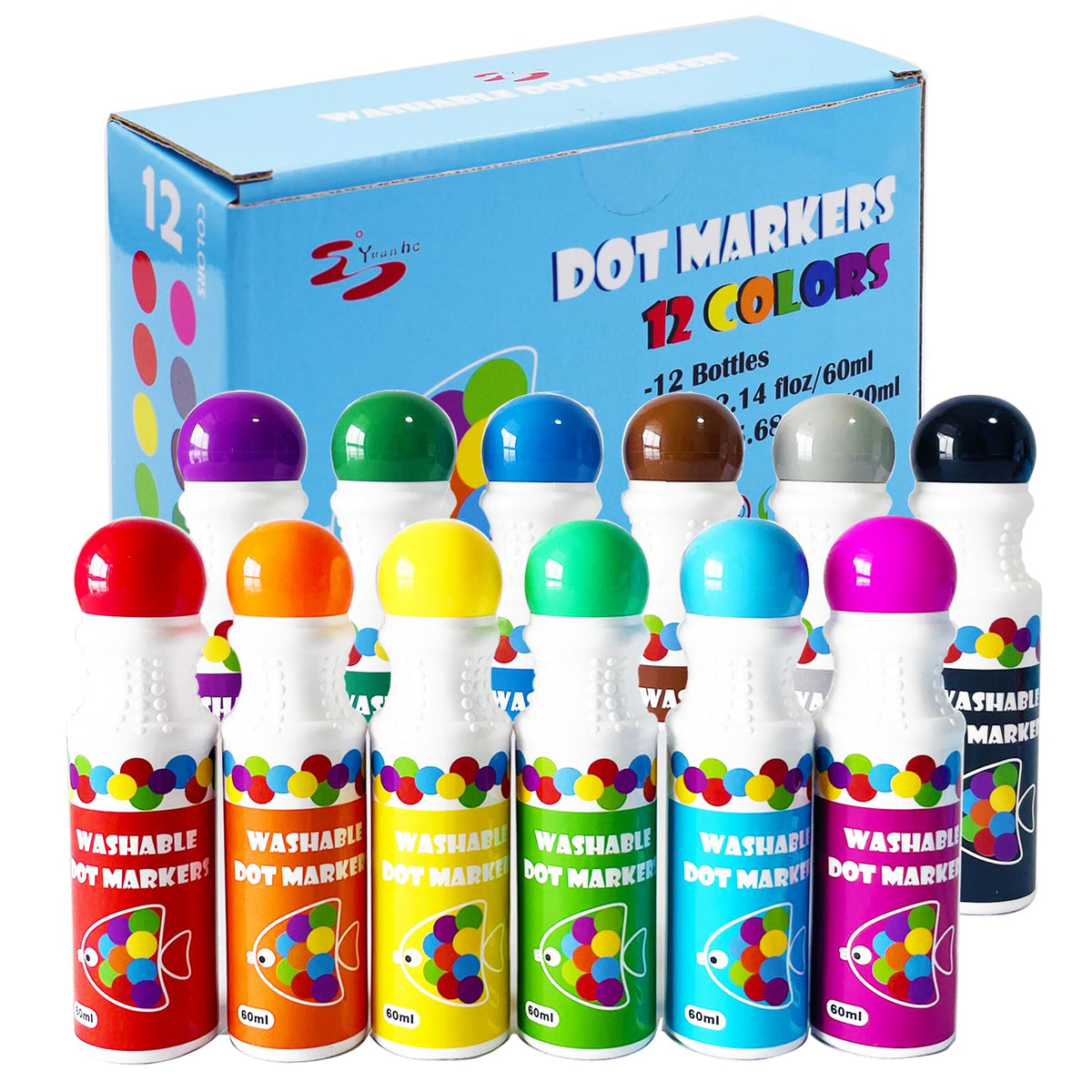 Yuanhe dot markers 12-color set with bright, quick-drying ink for mess-free crafts.