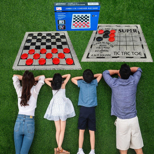 Yuanhe reversible 26x26 rug featuring a checkers board for versatile play.