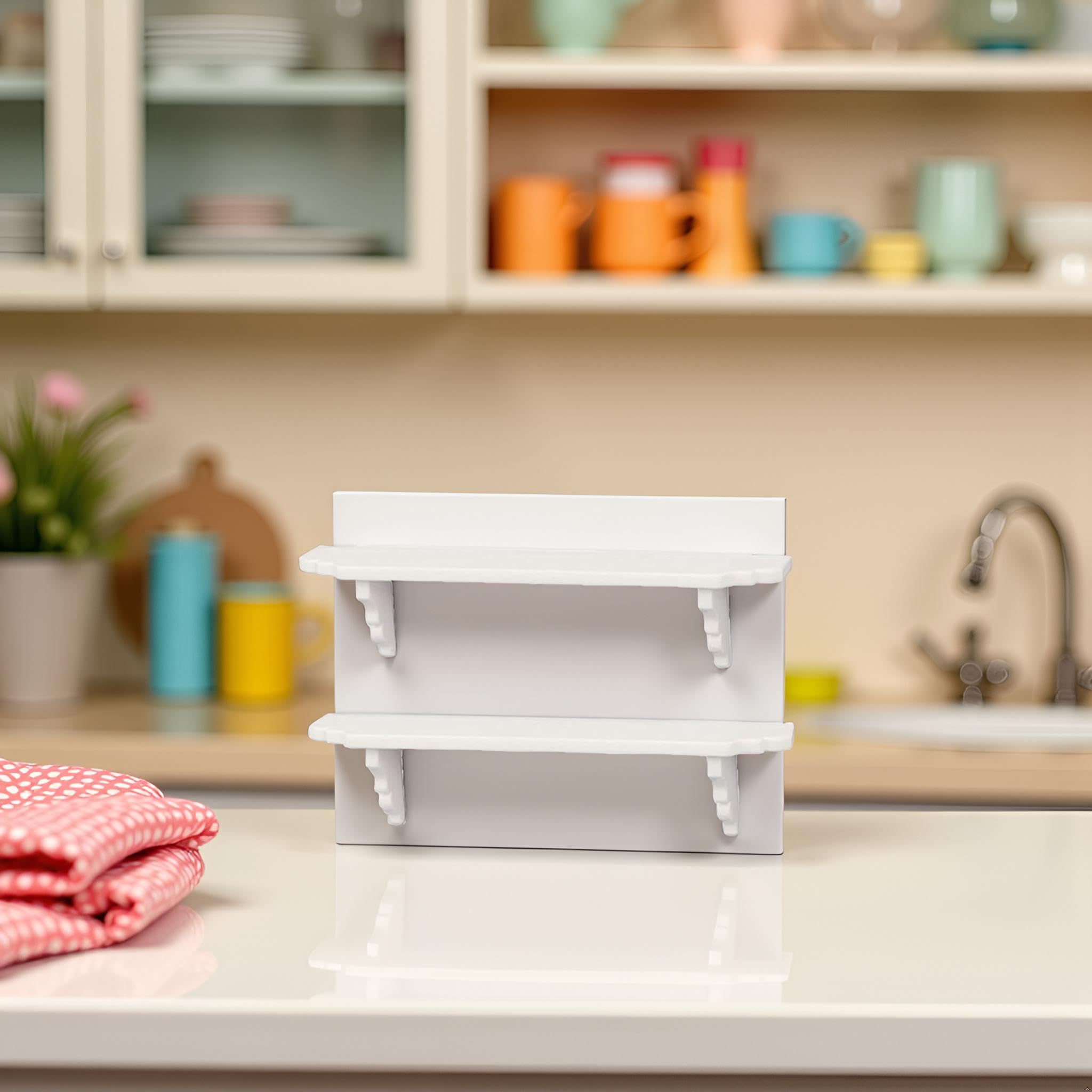 YuanHolumid shelves with intricate molding for authentic mini detailing.