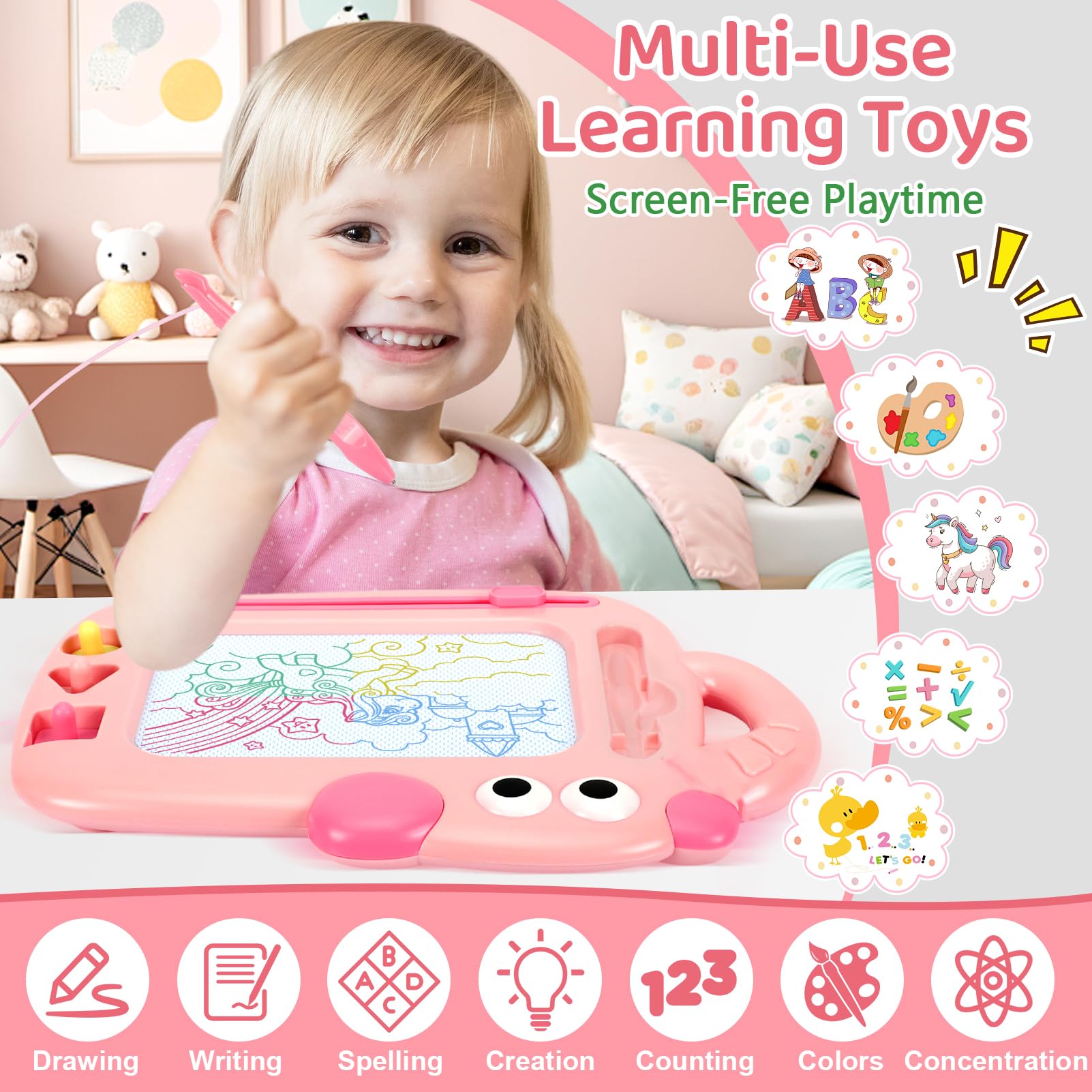 YUBALEER doodle board shows color zones to encourage early color recognition.