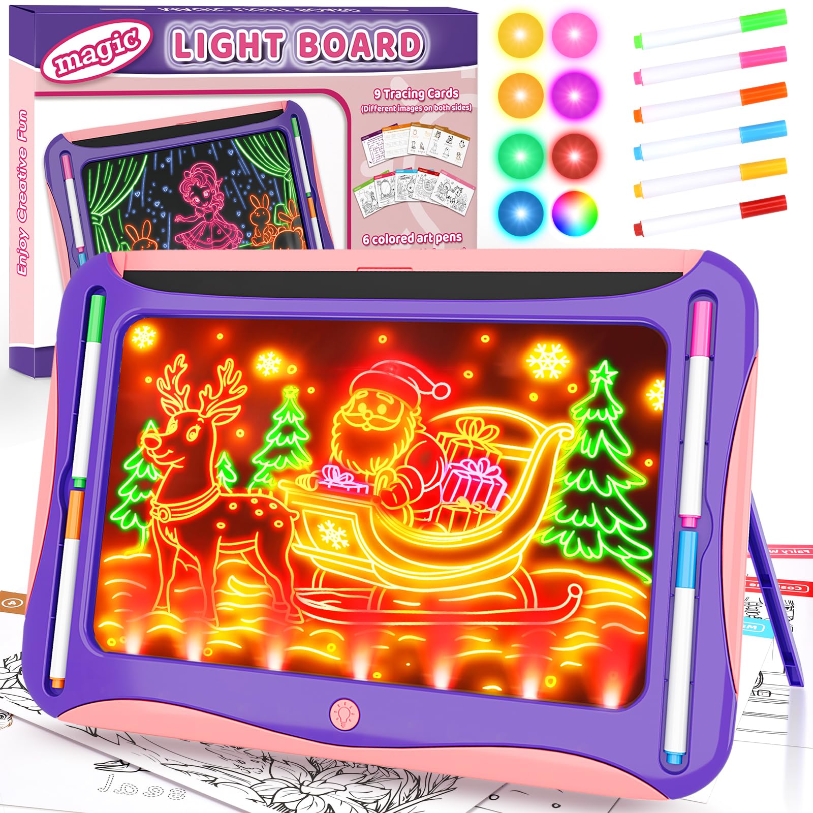 YUBALEER magic LED drawing board with 9 tracing cards for bright learning