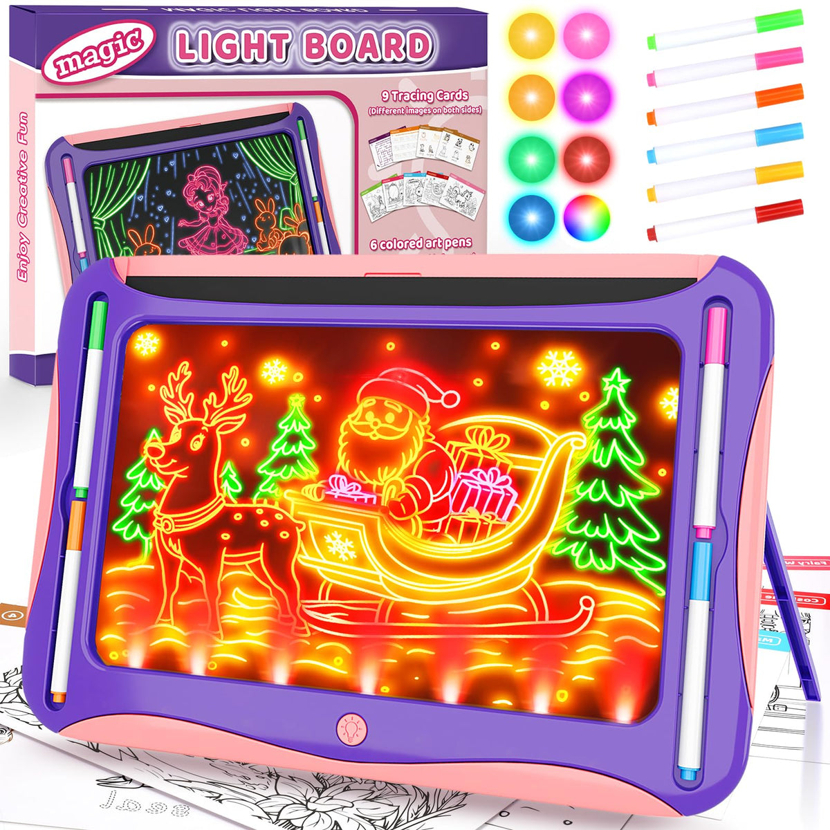 YUBALEER magic LED drawing board with 9 tracing cards for bright learning