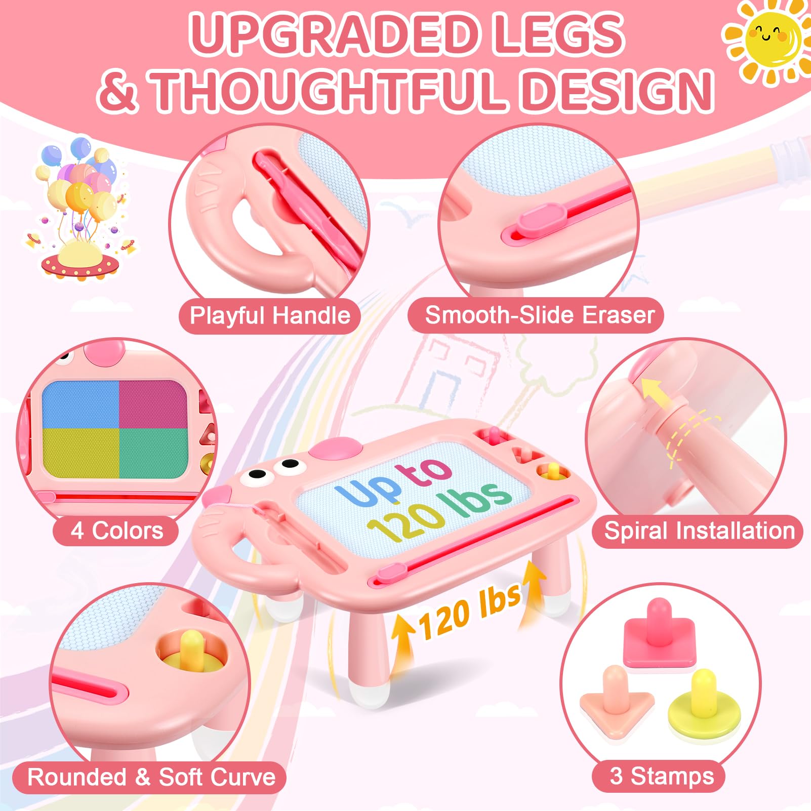 YUBALEER magnetic pen attached for mess-free drawing and quick erasing.