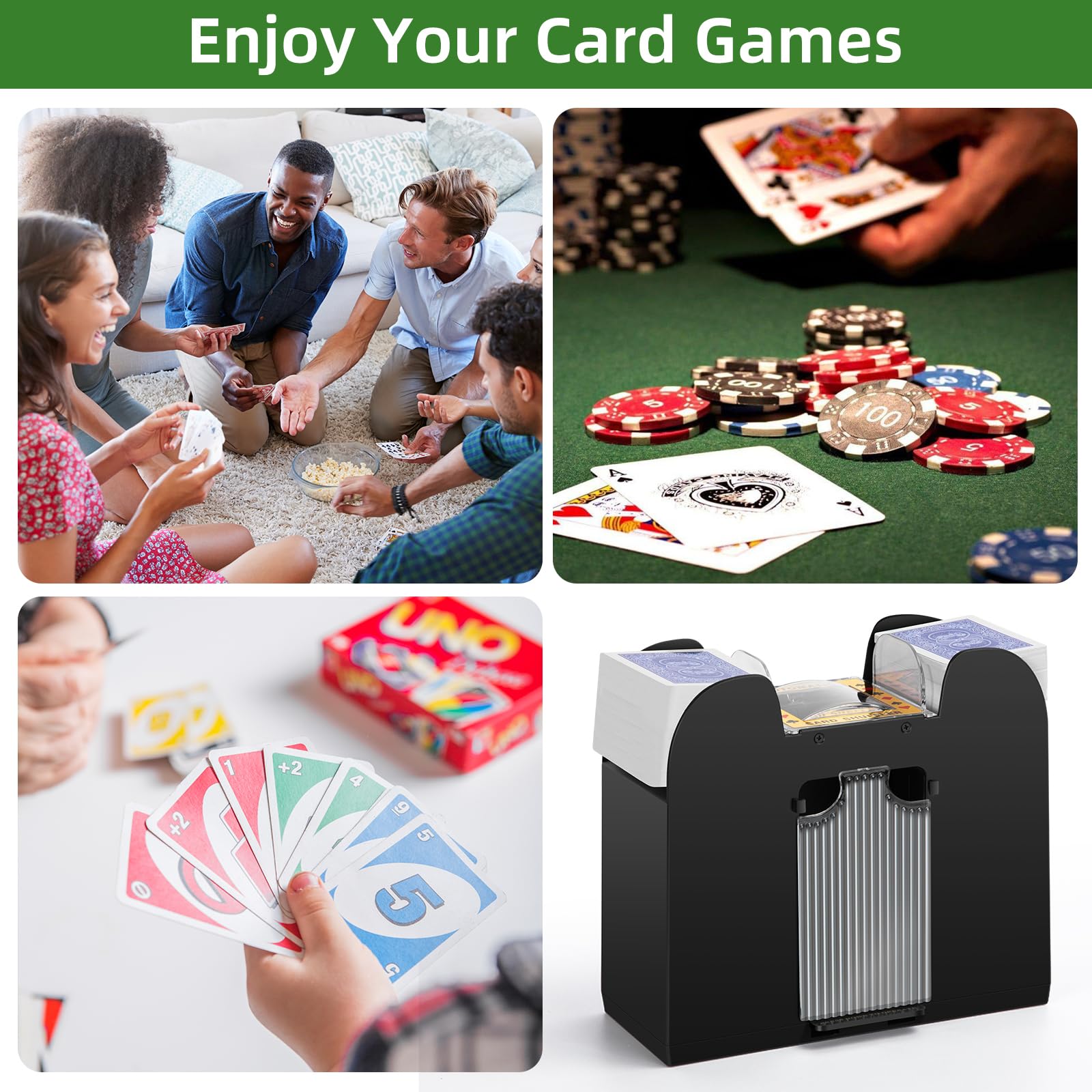 YUCEEN shuffler portable design fits home, party, and travel setups.