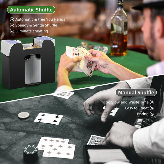 YUCEEN shuffler tray and decks showing easy multi-deck handling for poker nights.
