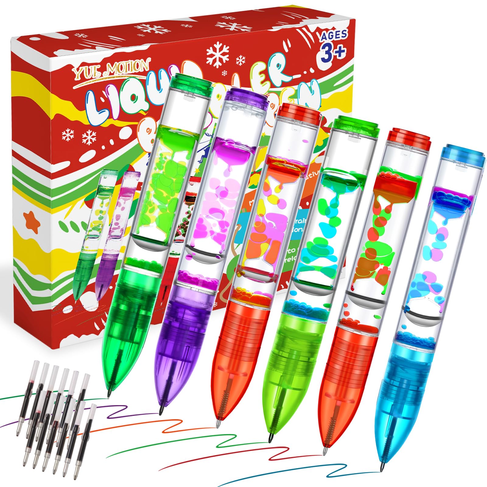 Yue Motion Lava Pens 6-pack front view, vibrant colors for focus and mood