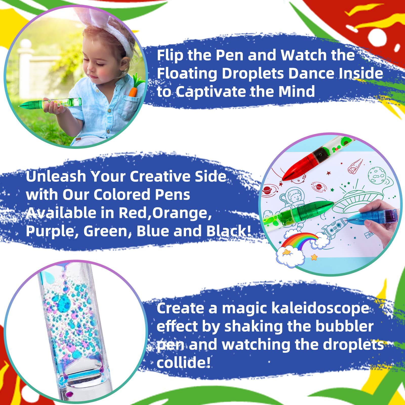 Yue Motion Lava Pens writing with colored liquid drops during use