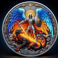 YUJUE Archangel Michael front coin design for daily inspiration and protection.