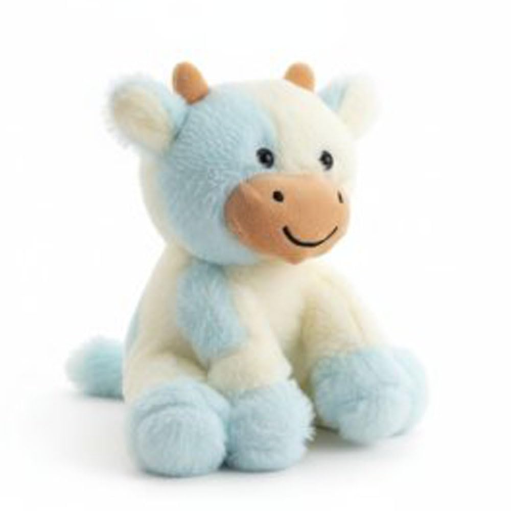 YUKOUQIAN cow plush in light blue, ideal cuddle companion for bedtime.