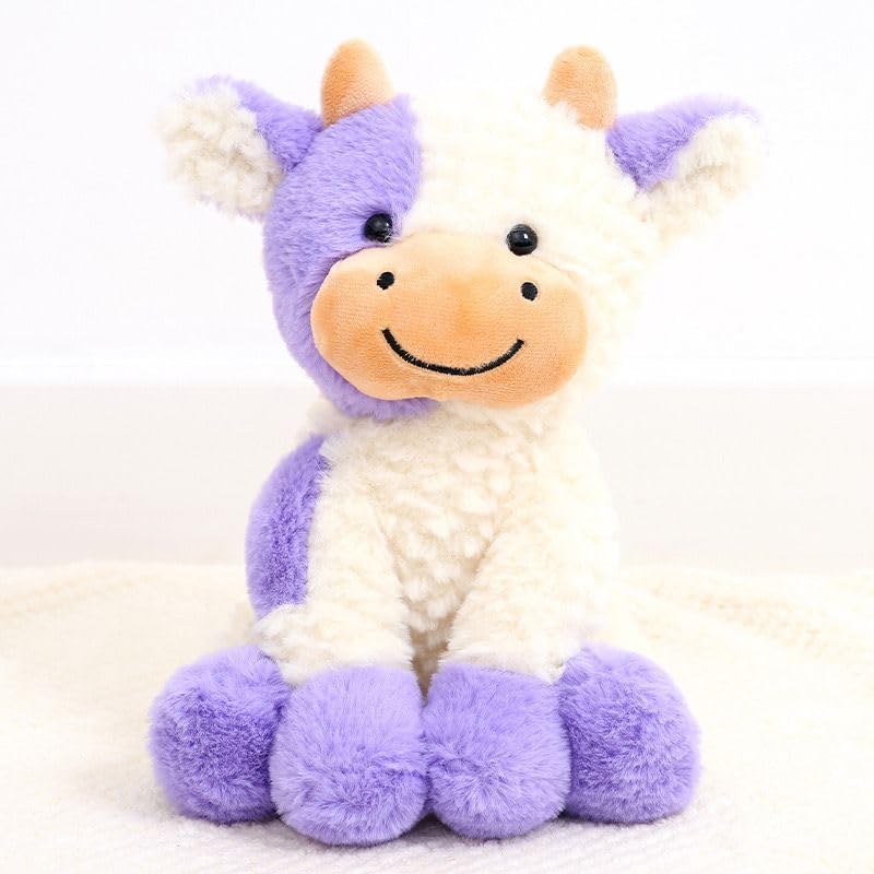 YUKOUQIAN cow plush side view, compact 8-inch size for travel