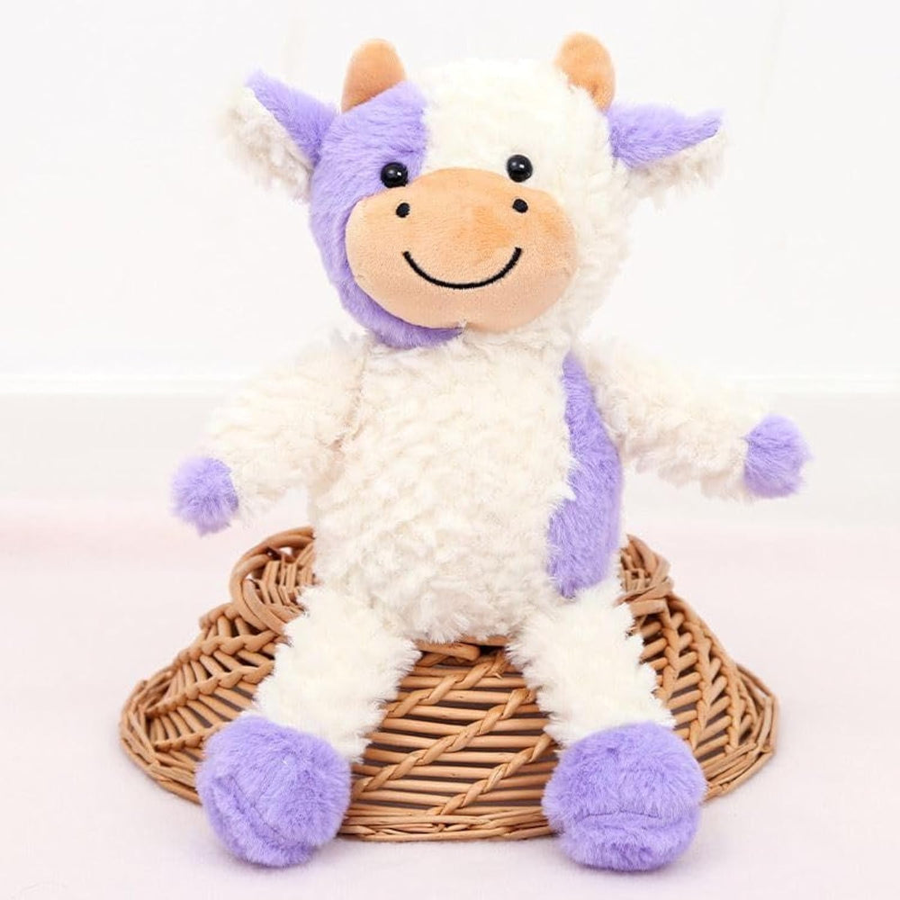 YUKOUQIAN cow plush standing purple demonstrates soft, huggable comfort.