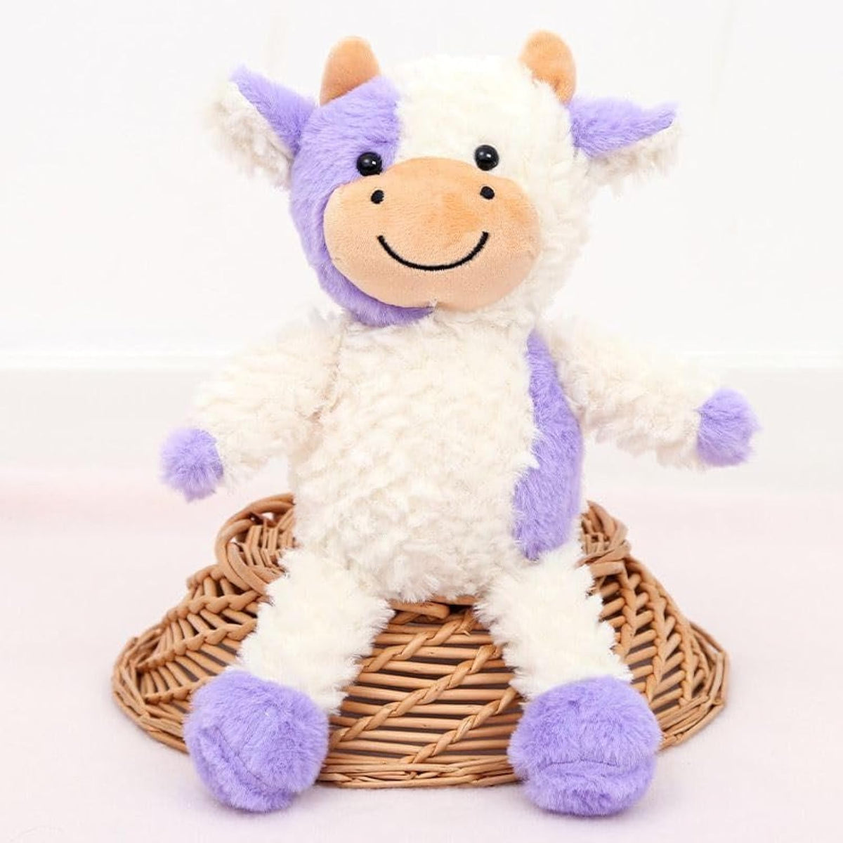 YUKOUQIAN cow plush standing purple demonstrates soft, huggable comfort.