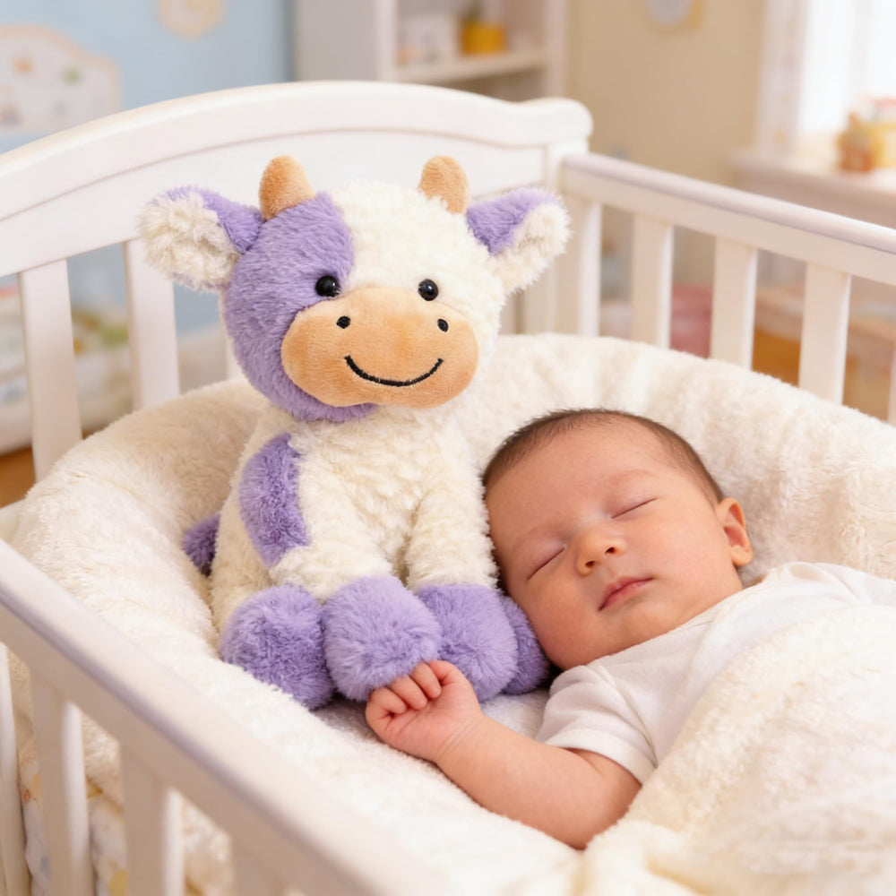 YUKOUQIAN cow stuffed animal side view, ideal for portable hugs on car trips