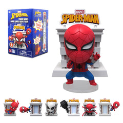 YuMe Spider-Man Tower Series classic Spidey figure enhances shelf display with an iconic pose.