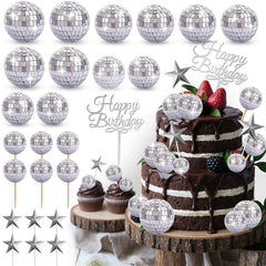 Yumikoo disco ball toppers set shines on cakes, perfect for retro parties and photo-worthy dessert displays