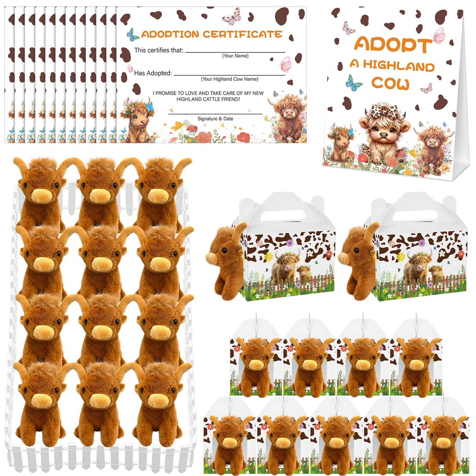 Yuminefeety Highland cow plush 12-pack for festive party favors and decor.