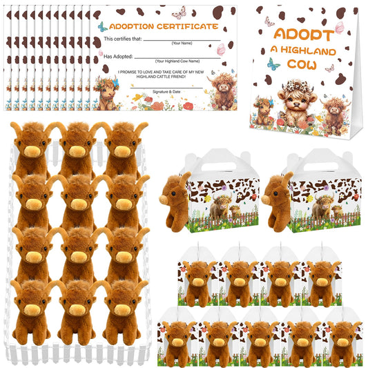 Yuminefeety Highland cow plush 12-pack for festive party favors and decor.