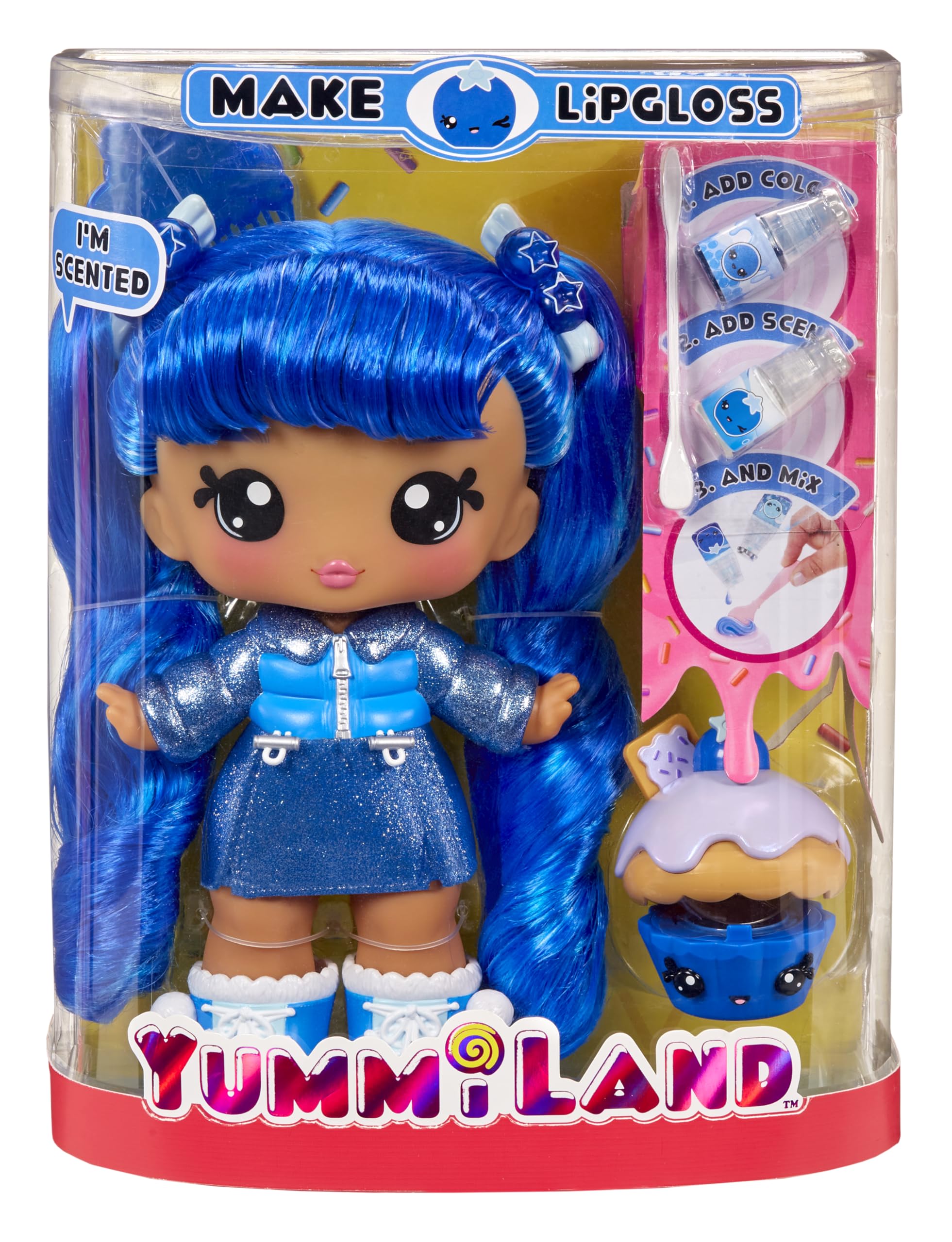 Yummiland Rory Blueberry large doll with lip gloss kit for creative pretend play
