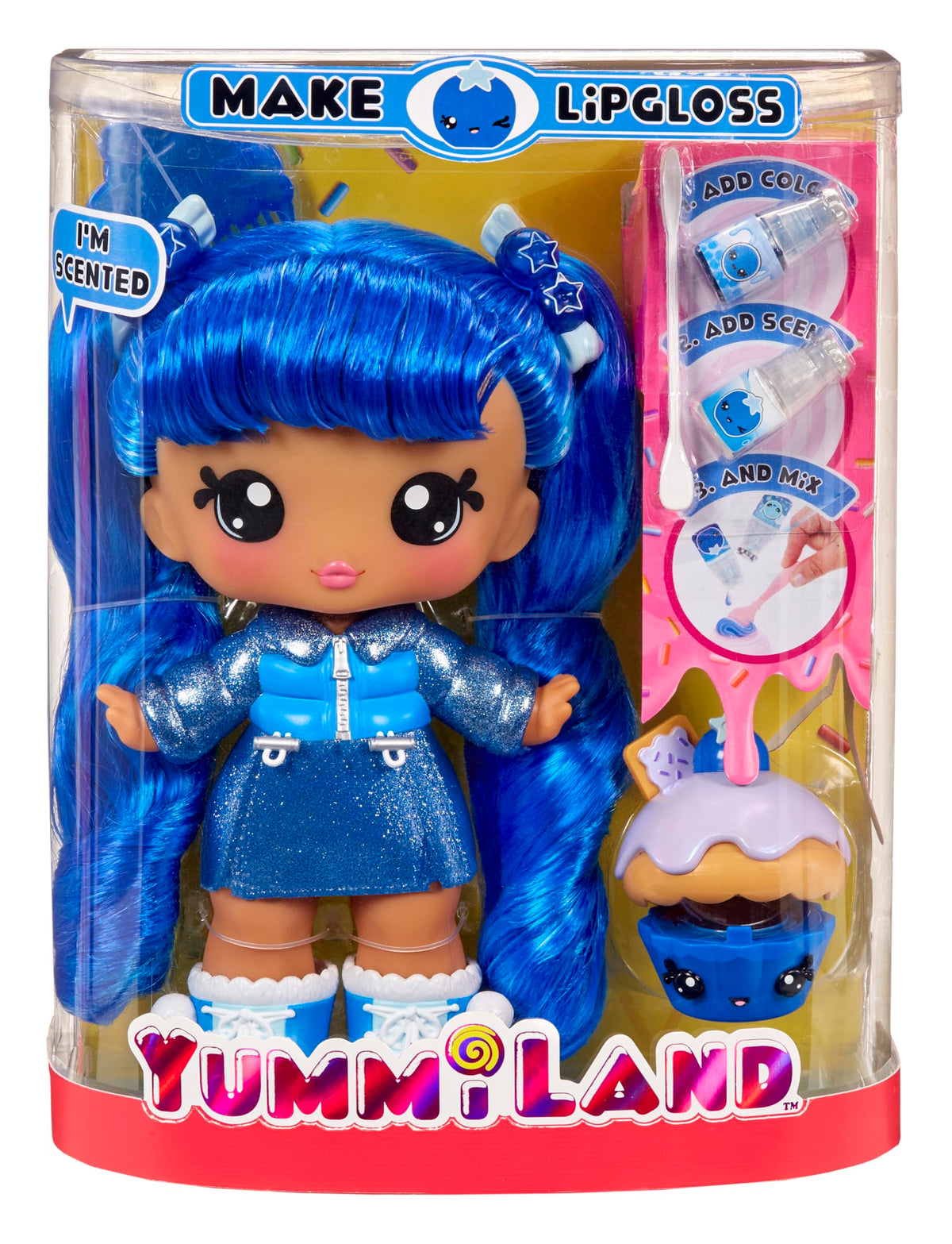 Yummiland Rory Blueberry large doll with lip gloss kit for creative pretend play