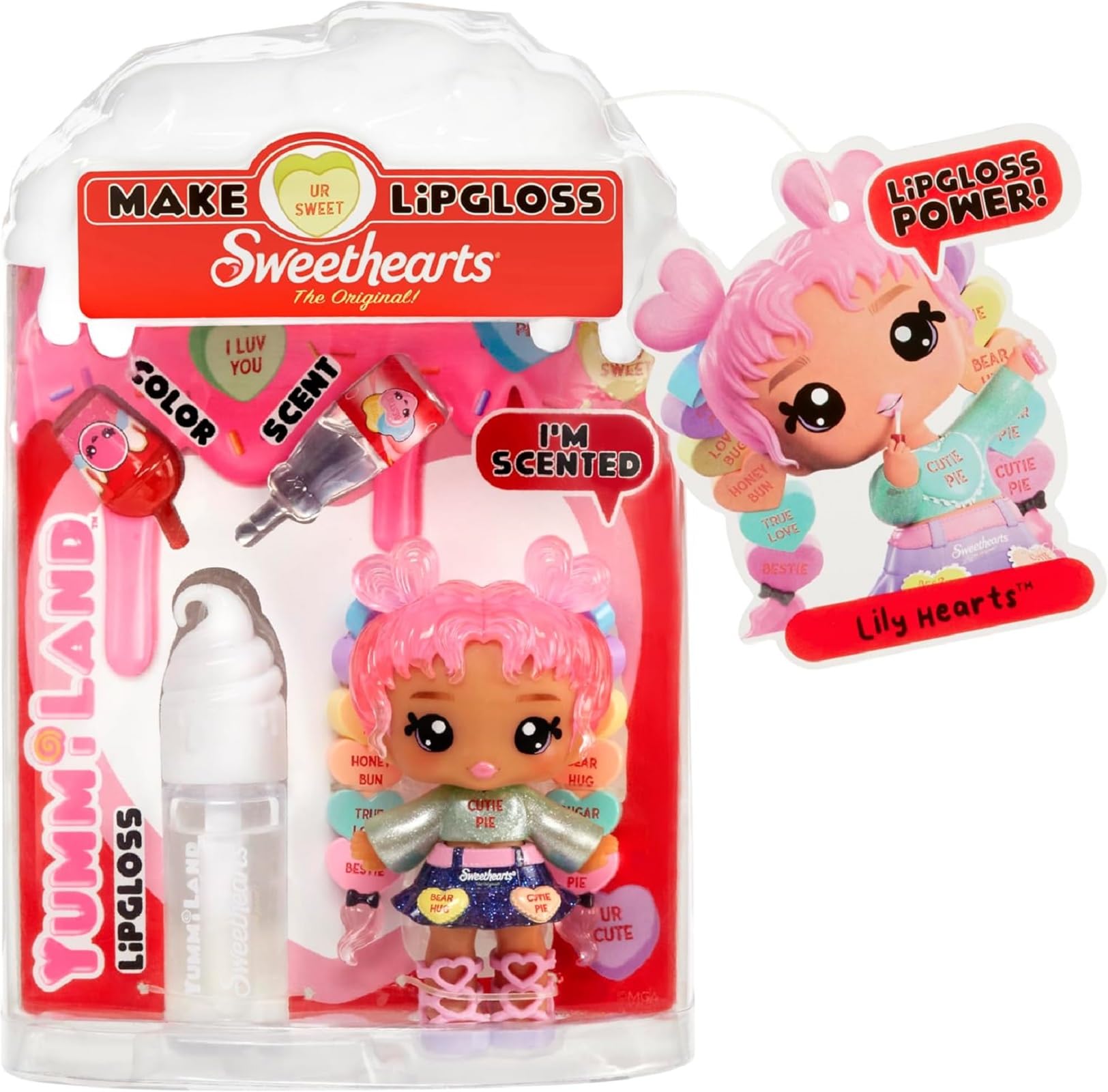 Yummiland Lily Hearts lip gloss doll with on-the-go keychain for portable fun and gifting