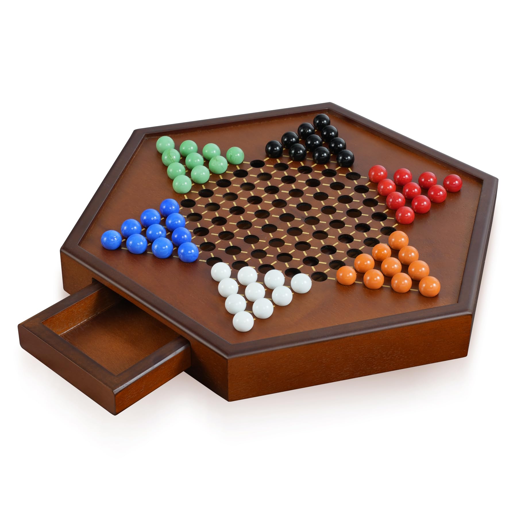 YUN RUI Chinese Checkers board large 15x13 inches in walnut finish.