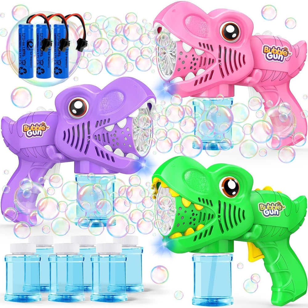 Yunaking bubble gun in green with LED lights for outdoor play.