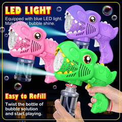 Yunaking bubble gun in purple with LED lights for party time.