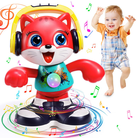 Yunaking Dancing Cat toy with music lights captivates baby during playtime.