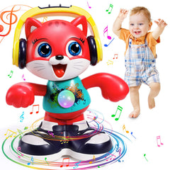 Yunaking Dancing Cat toy with music lights captivates baby during playtime.