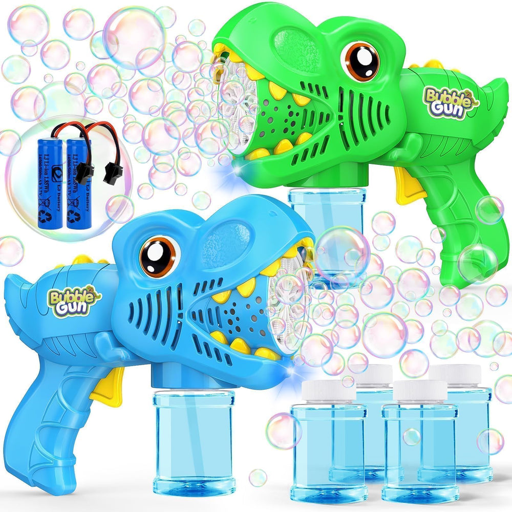 Yunaking dino bubble gun 2-pack front view boosts outdoor play