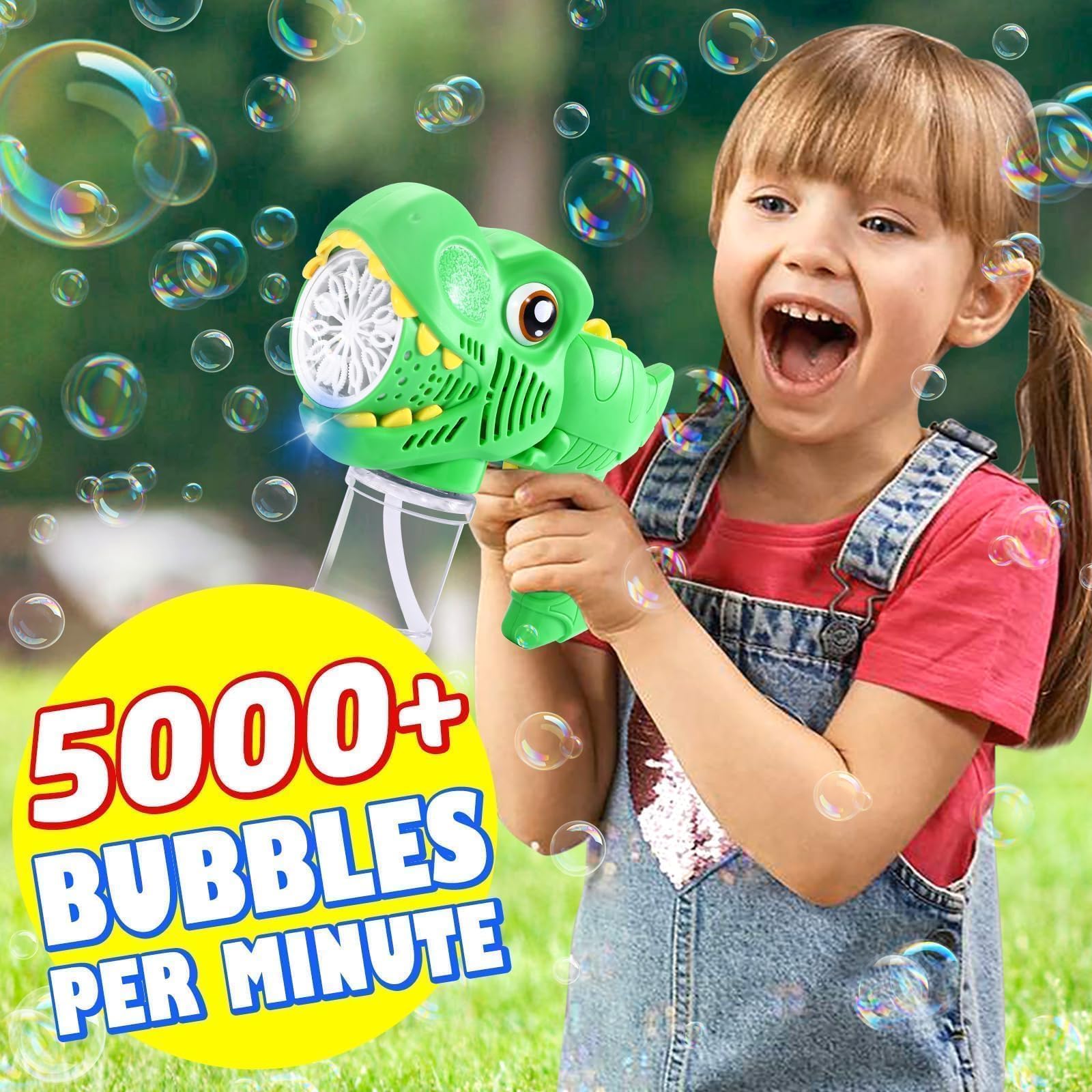 Yunaking dino bubble gun with LED lights enhances bubble time