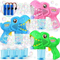 Yunaking dinosaur bubble gun in green front view for outdoor play