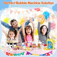 Yunaking giant bubbles produced by a bubble machine at a sunny party