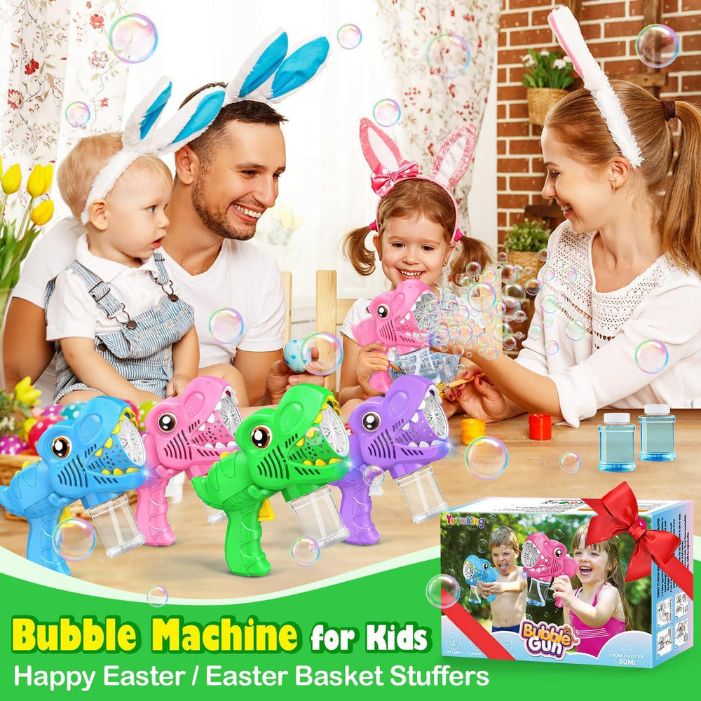Yunaking LED night light bubble gun adds glow to evening play.