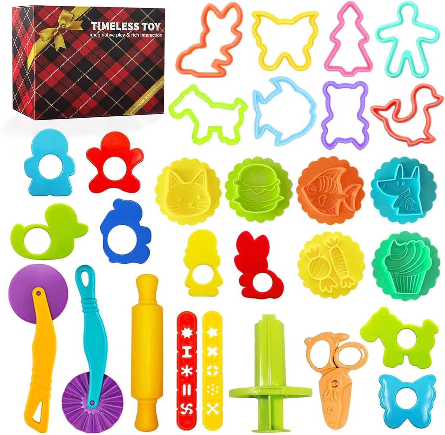 Yunerkita dough tool set box with vibrant shapes and colors for creative play