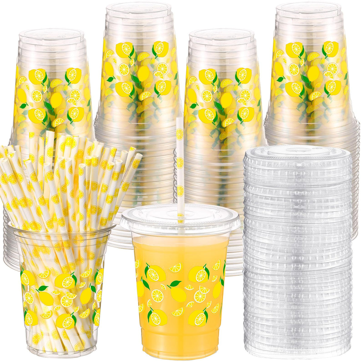 Yungyan lemon cups with lids and straws, 16oz, party-ready