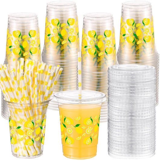 Yungyan lemon cups with lids and straws, 16oz, party-ready