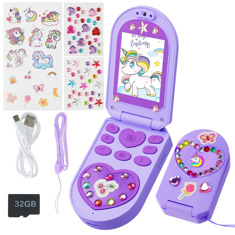 YUNIBRIX purple kids flip phone toy, front view for interactive play