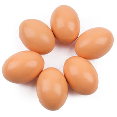 YunKo 6Pcs wooden fake eggs brown finish for decor and coop display.