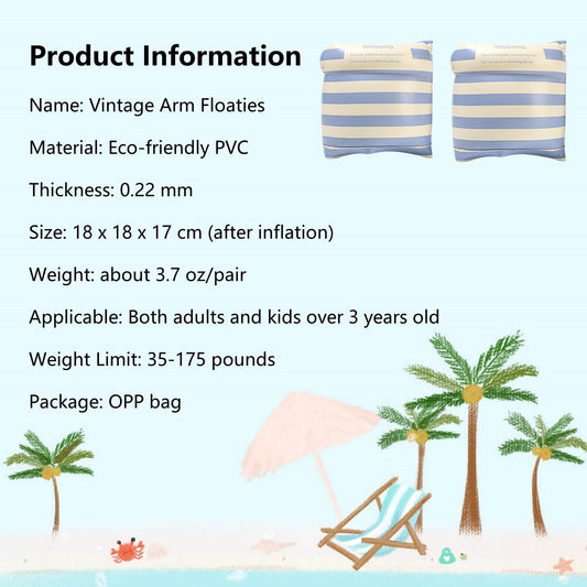 YUNLOVXEE arm floaties blue striped side view improve stability during splash sessions.