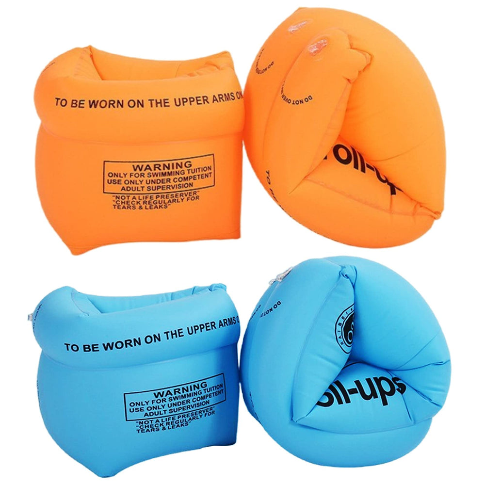 YUNLOVXEE arm floaties in orange and blue for kids and adults, buoyant and comfortable