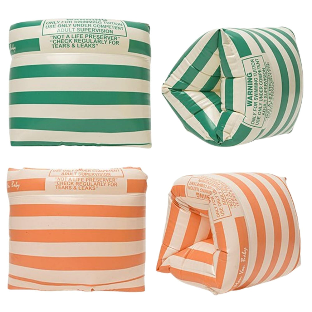 YUNLOVXEE arm floaties orange-green vintage striped design for buoyant water fun
