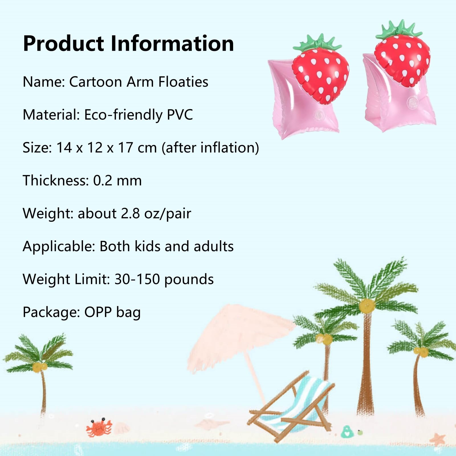 YUNLOVXEE Strawberry arm floaties front view promotes confidence in water.