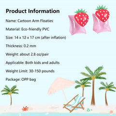 YUNLOVXEE Strawberry arm floaties front view promotes confidence in water.