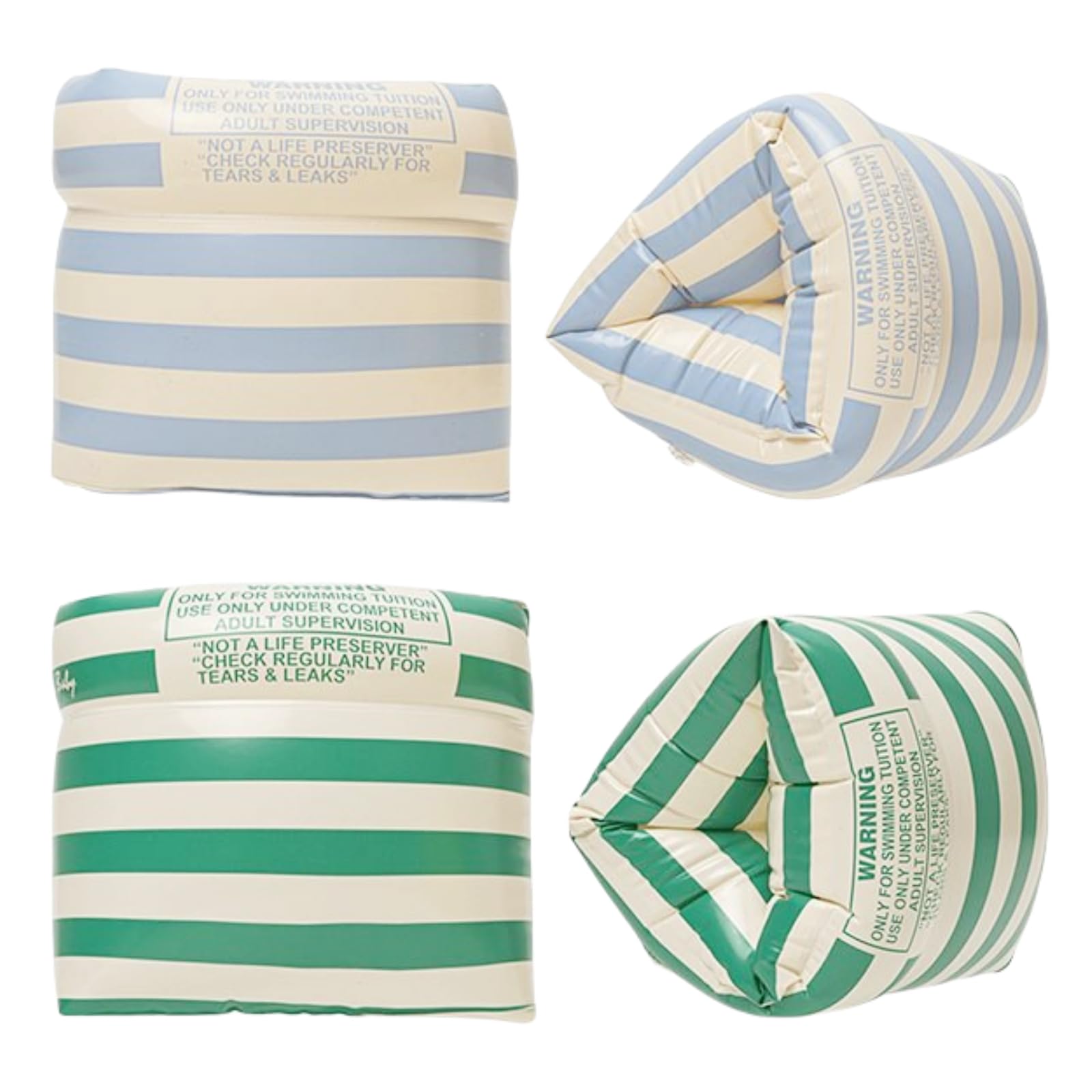 YUNLOVXEE vintage-striped arm floaties in blue-green, front view showing buoyant support