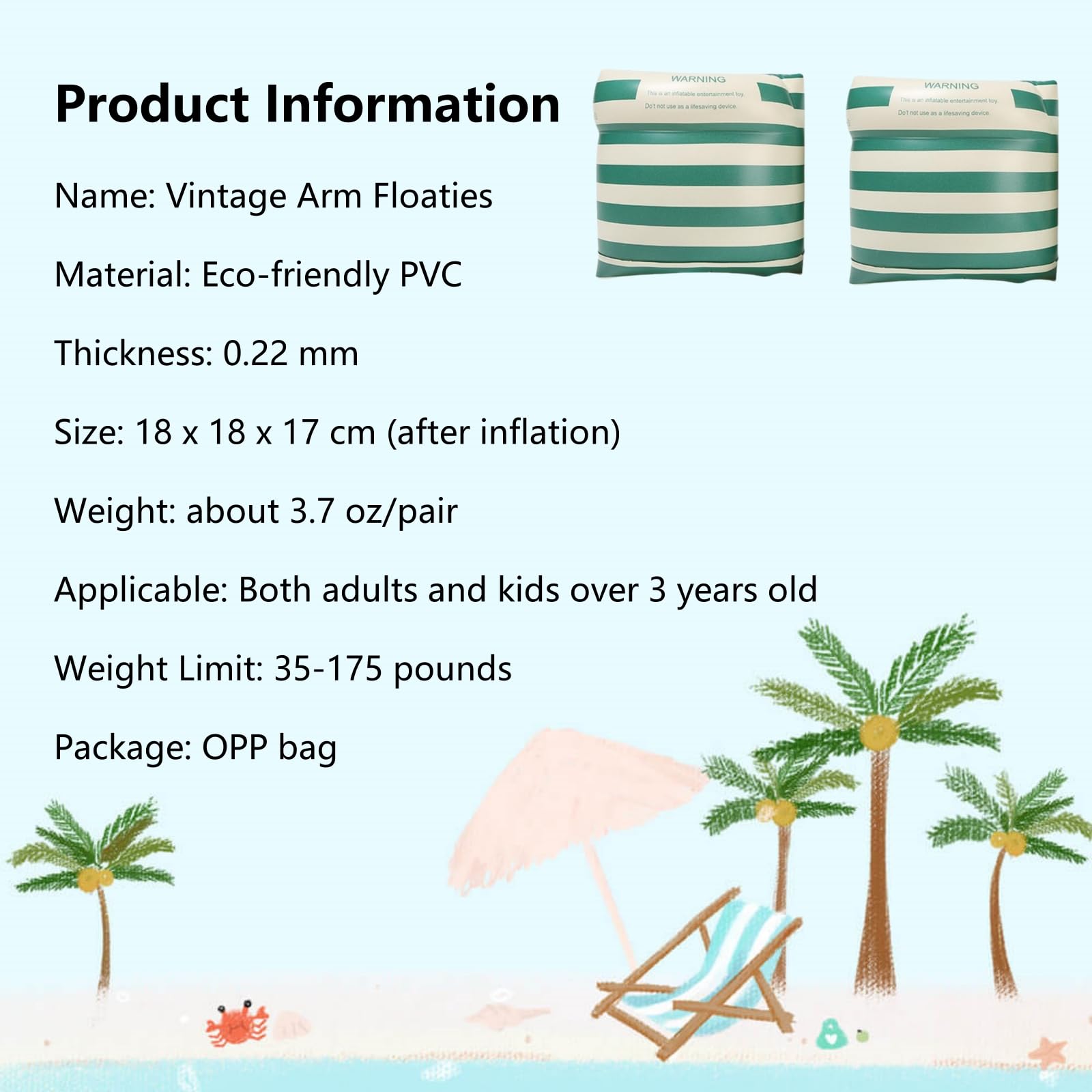 YUNLOVXEE arm floaties blue-green stripes, side view for comfortable wear
