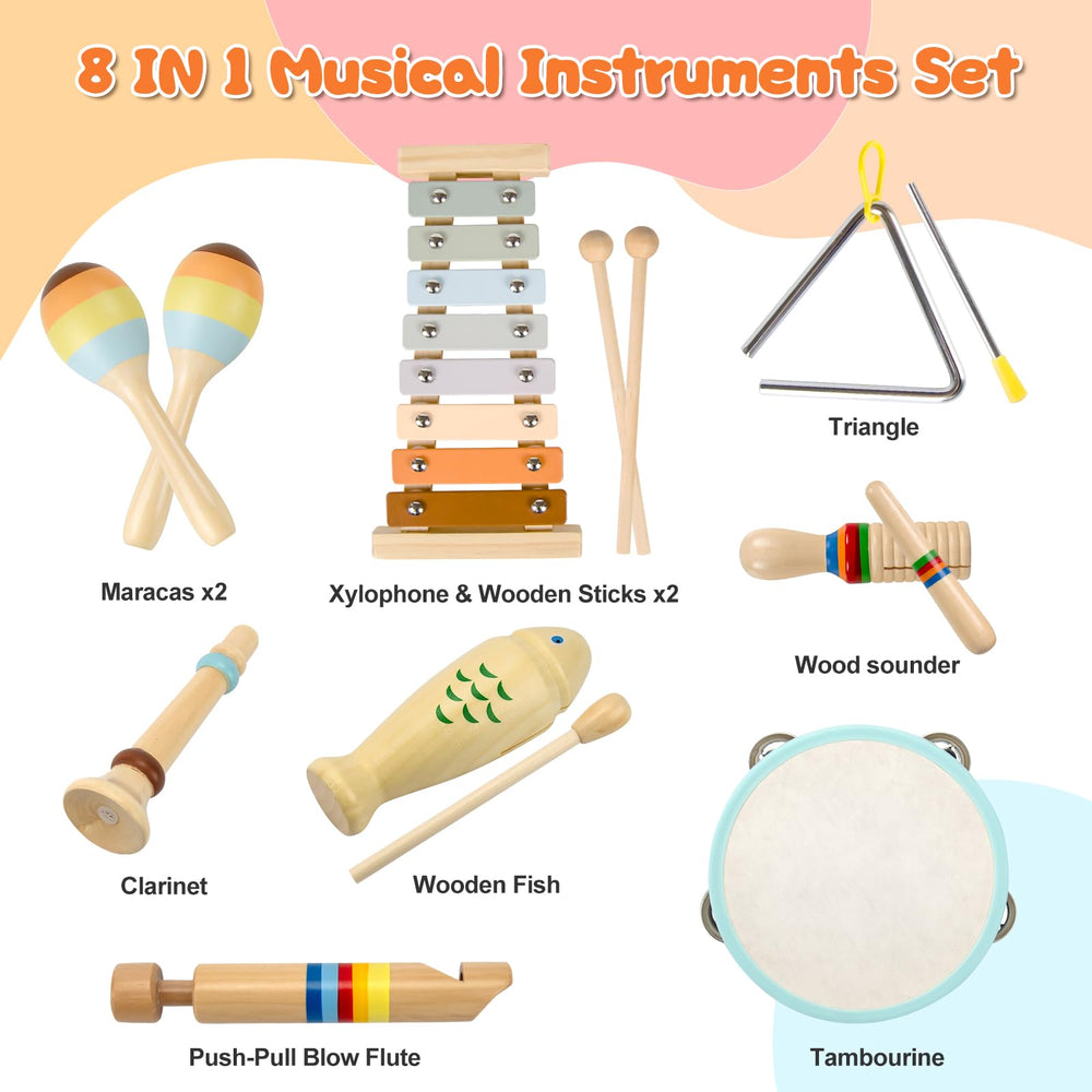 YUNLX Montessori xylophone in natural wood for sensory play.